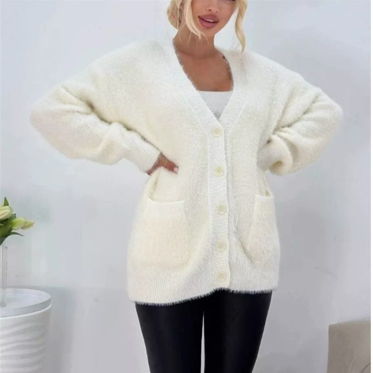 Women's Fluffy Cardigan with Large Pockets