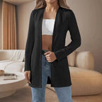 Women's Elegant Long Jacket with Fine Structure and Open Cut