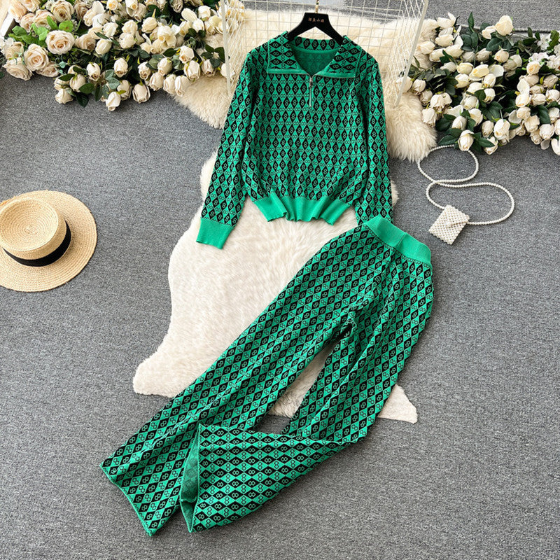 Women's Fashionable Lounge Set with Shiny Pattern and Elastic Waistband