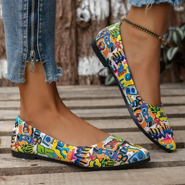 Women's Ballet Flats with Colorful Graphic Pattern and Comfortable Sole