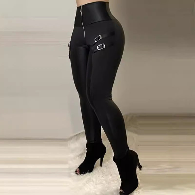 Women's High-Waisted Leggings with Buckle Details