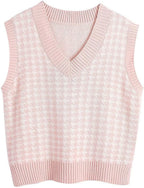 Women's Sleeveless Knit Vest with Modern Houndstooth Pattern