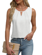 Women's Sleeveless Keyhole Top with Pleats