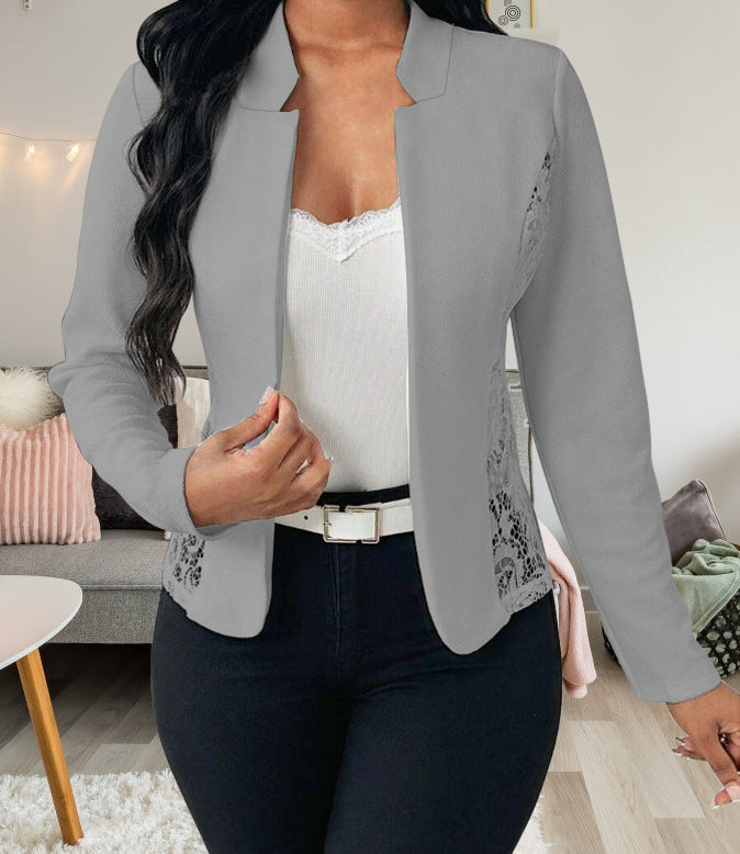 Elegant Blazer Jacket with Crochet Trim
