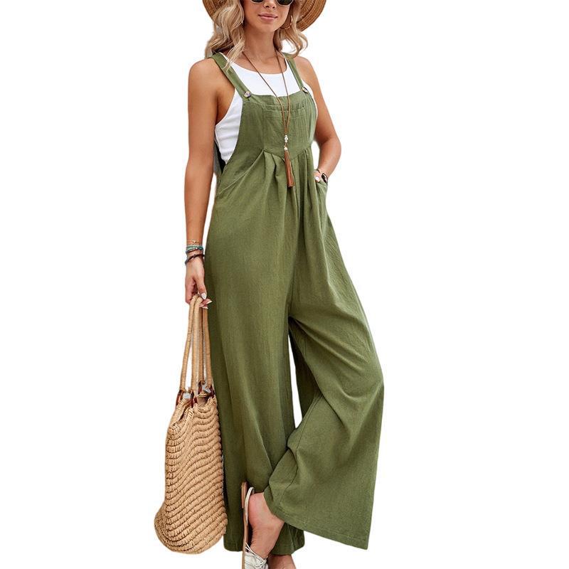 Women's Casual Wide-Leg Jumpsuit with Buckle Closure