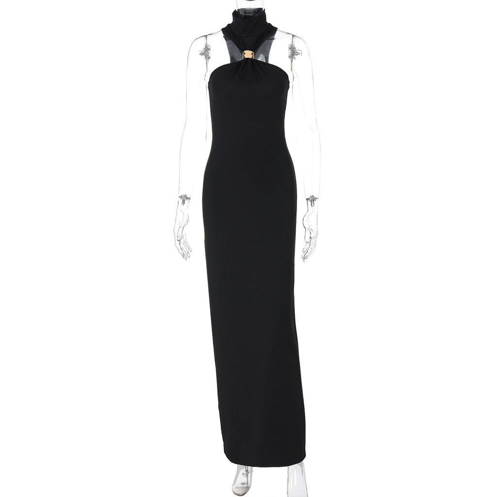 Women's Floor-Length Evening Dress with Elegant Halterneck