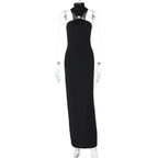 Women's Floor-Length Evening Dress with Elegant Halterneck
