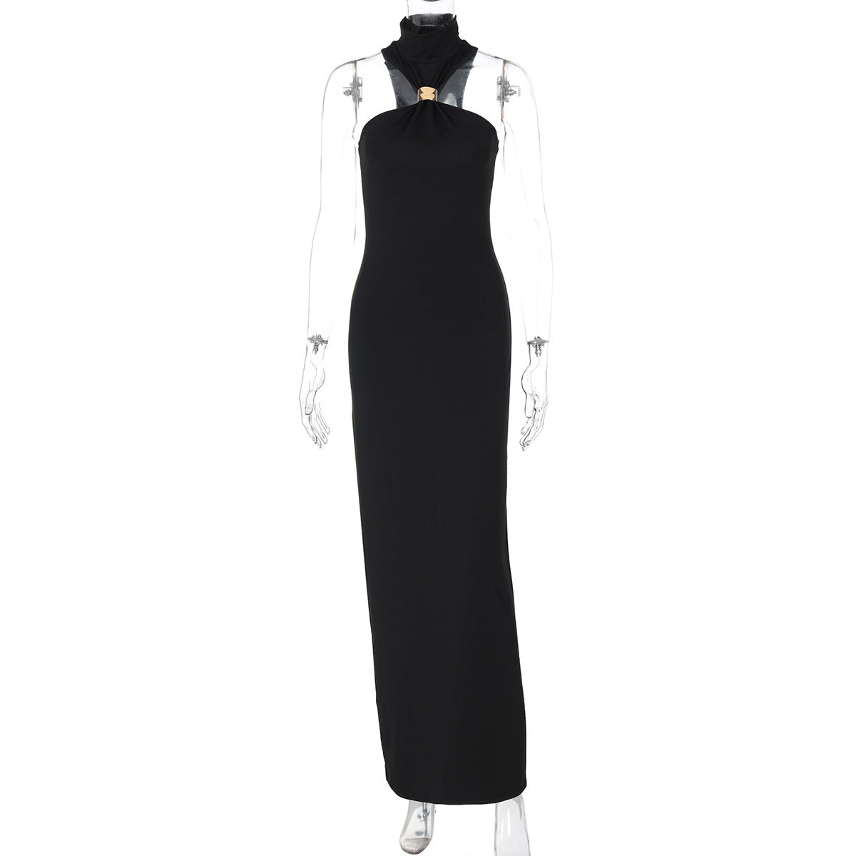 Women's Floor-Length Evening Dress with Elegant Halterneck
