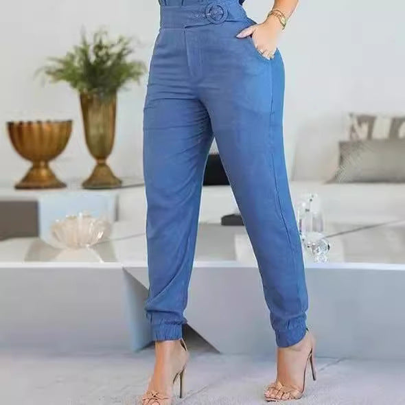 Women's Casual Jumpsuit with Ruffle Details and Adjustable Waist Belt