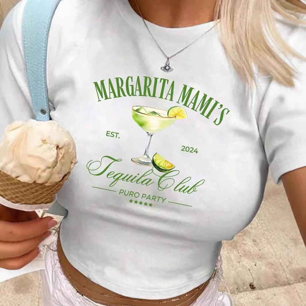 Women's Crop T-Shirt with Cocktail Design