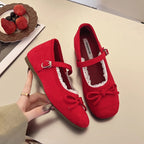 Women's Ballet Flats with Elegant Buckle and Delicate Lace Trim