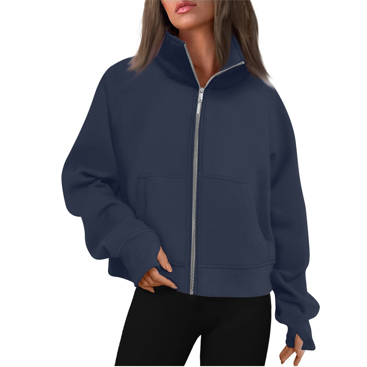 Women's Comfortable Sweat Jacket with High Collar