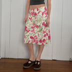 High-Waisted Flared Midi Skirt with Floral Watercolor Print