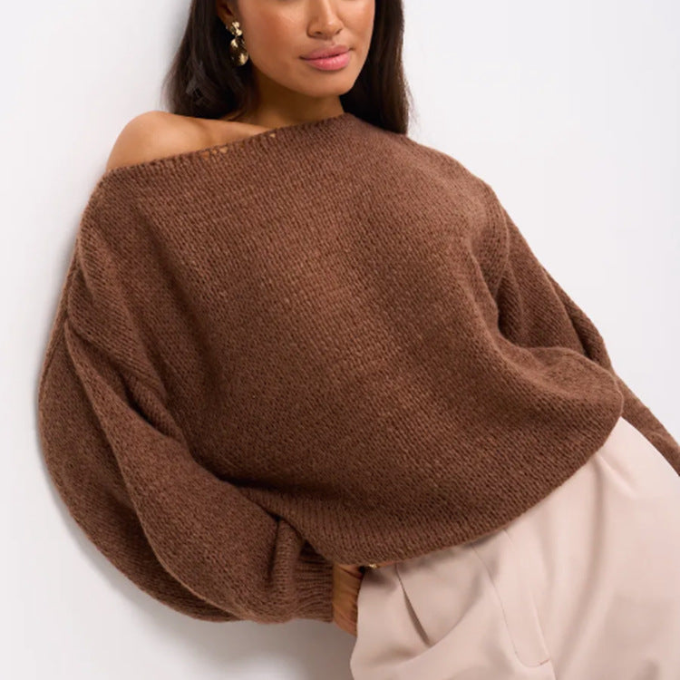 Women's Fluffy Off-Shoulder Sweater with Dropped Shoulders