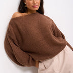 Women's Fluffy Off-Shoulder Sweater with Dropped Shoulders