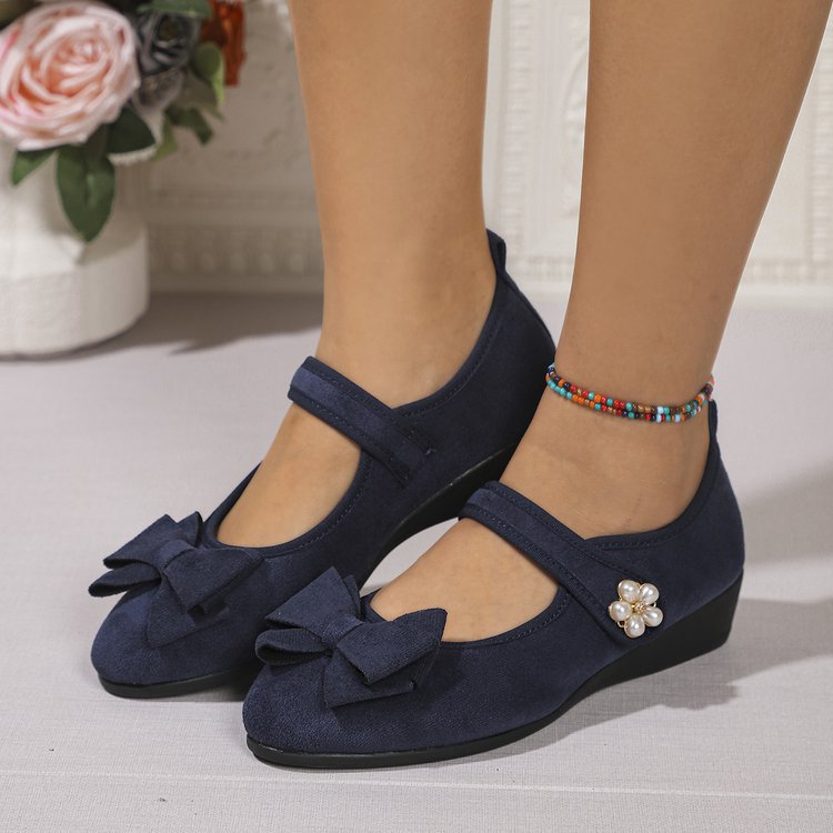 Women's Ballet Flats with Decorative Bow and Comfortable Wedge Heel