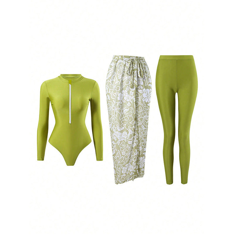 Women's Long-Sleeve Swimsuit with Elegant Wrap Skirt