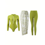 Women's Long-Sleeve Swimsuit with Elegant Wrap Skirt
