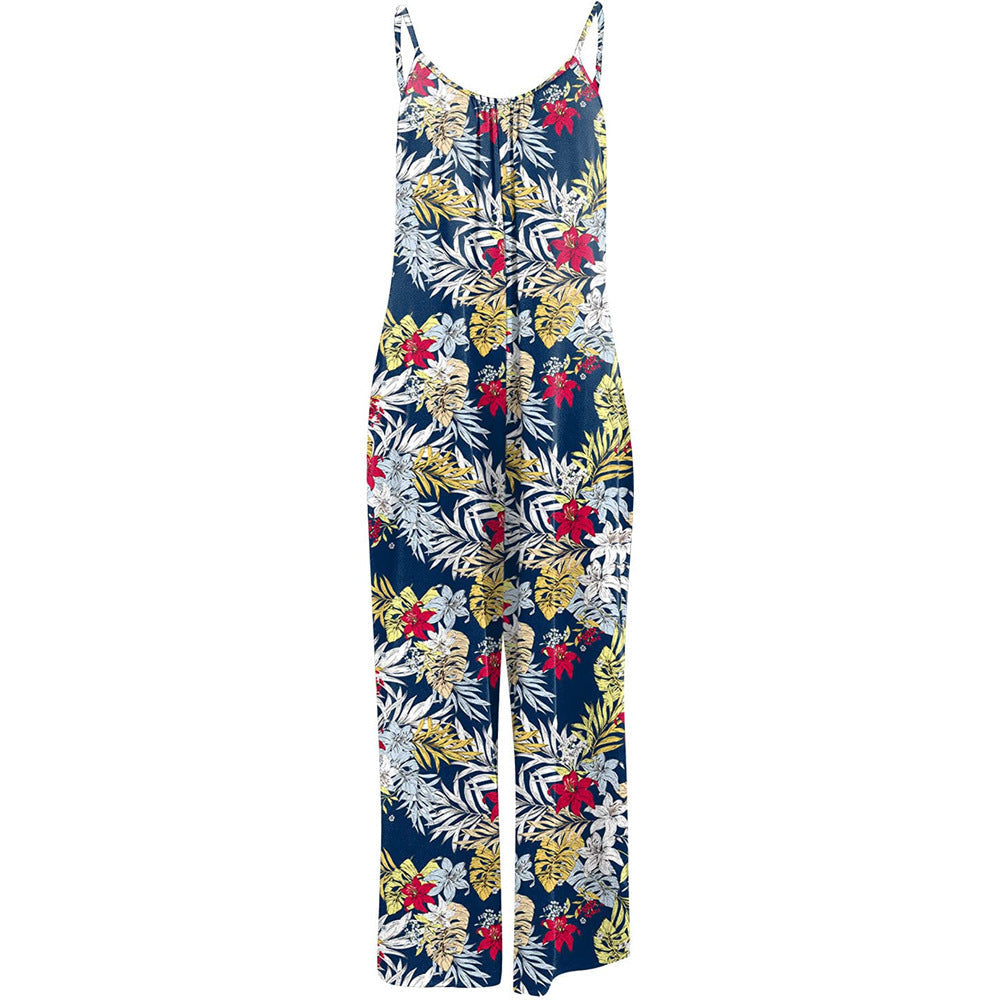 Women's Casual Floral Wide-Leg Jumpsuit