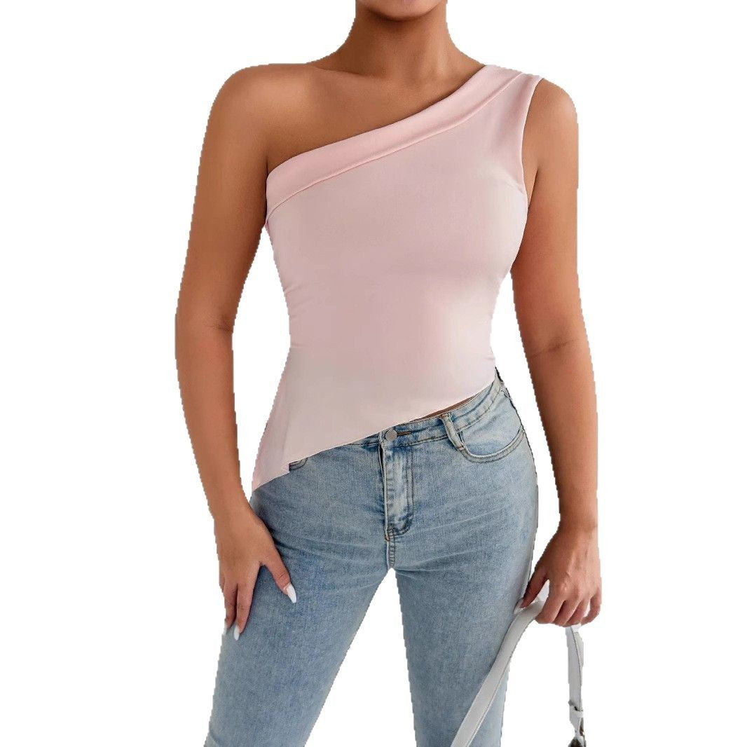 Women's Asymmetrical Off-Shoulder Top with Elegant Draping