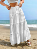 Women's Maxi Skirt with Eyelet Pattern and Voluminous Ruffles