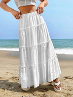Women's Maxi Skirt with Eyelet Pattern and Voluminous Ruffles