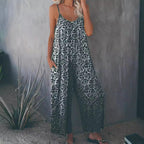 Women's Loose Jumpsuit with Animal Print and Pockets