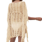 Women's Elegant Sheer Beach Cover-Up with Fringe