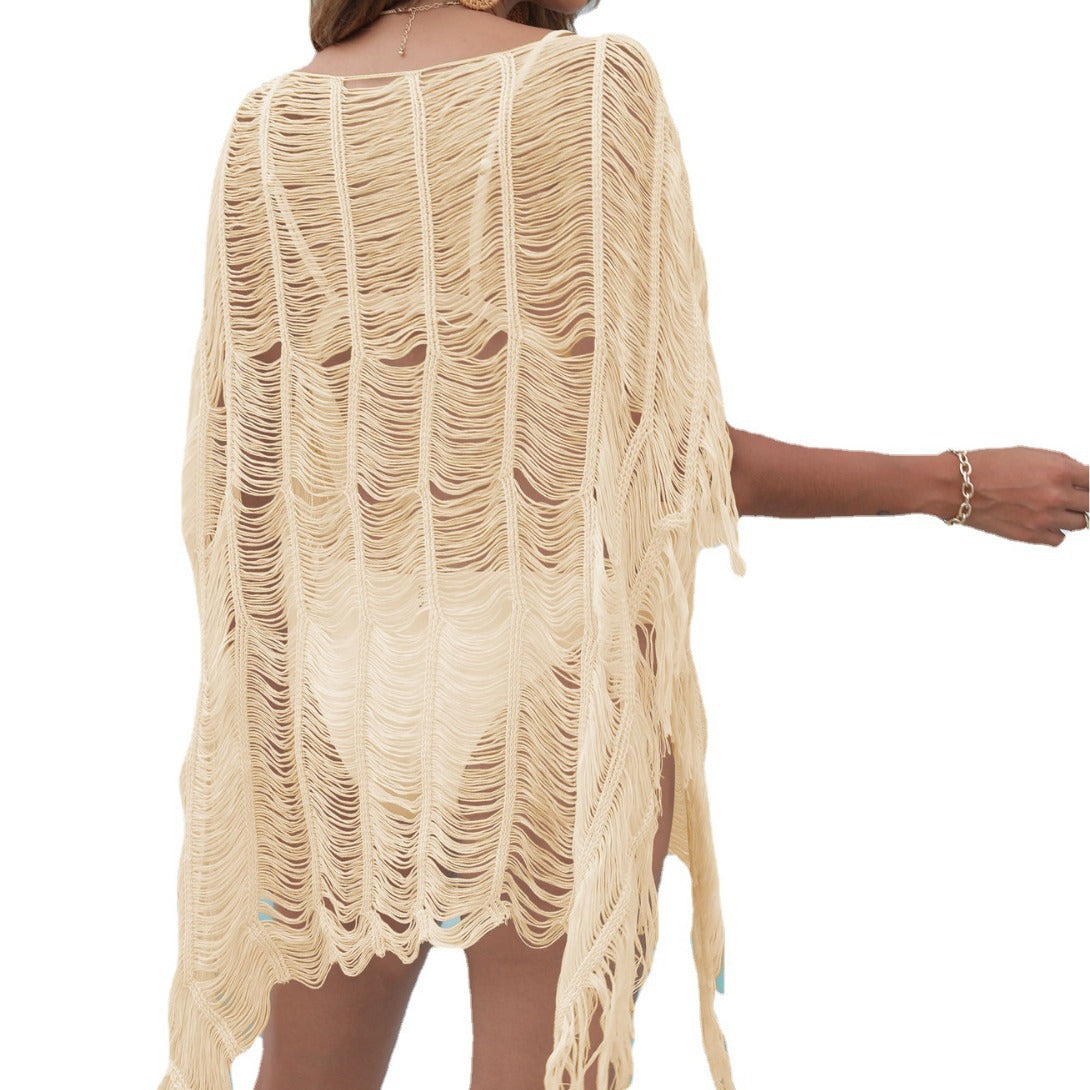 Women's Elegant Sheer Beach Cover-Up with Fringe