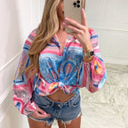 Women's Blouse with Knot Detail and Patterned Print