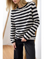 Women's Striped Long-Sleeve Sweater with Crew Neck and Casual Fit