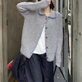 Women's Comfortable Knit Cardigan with Contrast Button Details and Large Collar