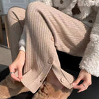 Women's Elegant Knit Pants with Decorative Button Details