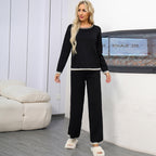 Women's Cozy Knit Loungewear Set with Contrast Trim