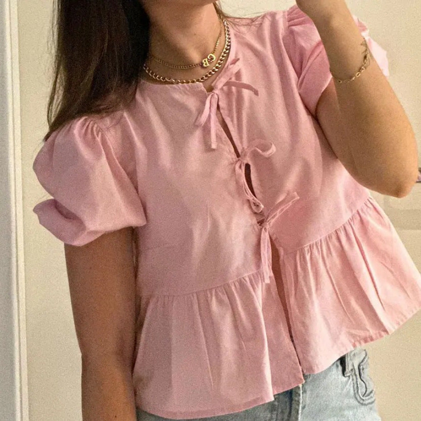 Leopard Print Short-Sleeve Blouse with Playful Ruffles