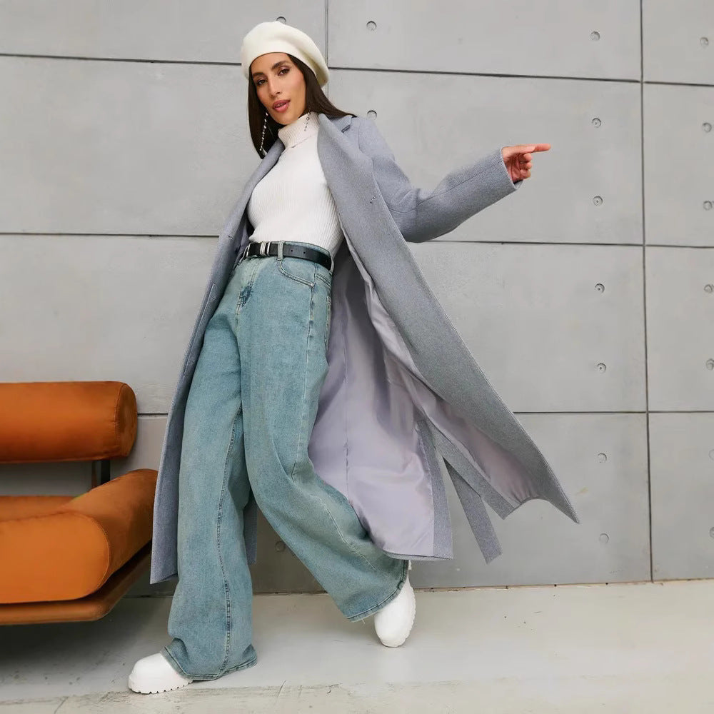 Women's Elegant Double-Breasted Wool Coat