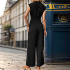 Elegant Women's Jumpsuit with Waterfall Neckline and Wide Leg