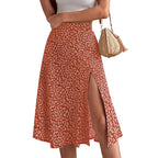 Women's Midi Skirt with Side Slit and Playful Floral Design