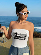 Women's Bandeau Top with Bold Statement Print