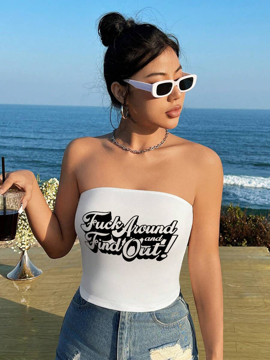 Women's Bandeau Top with Bold Statement Print
