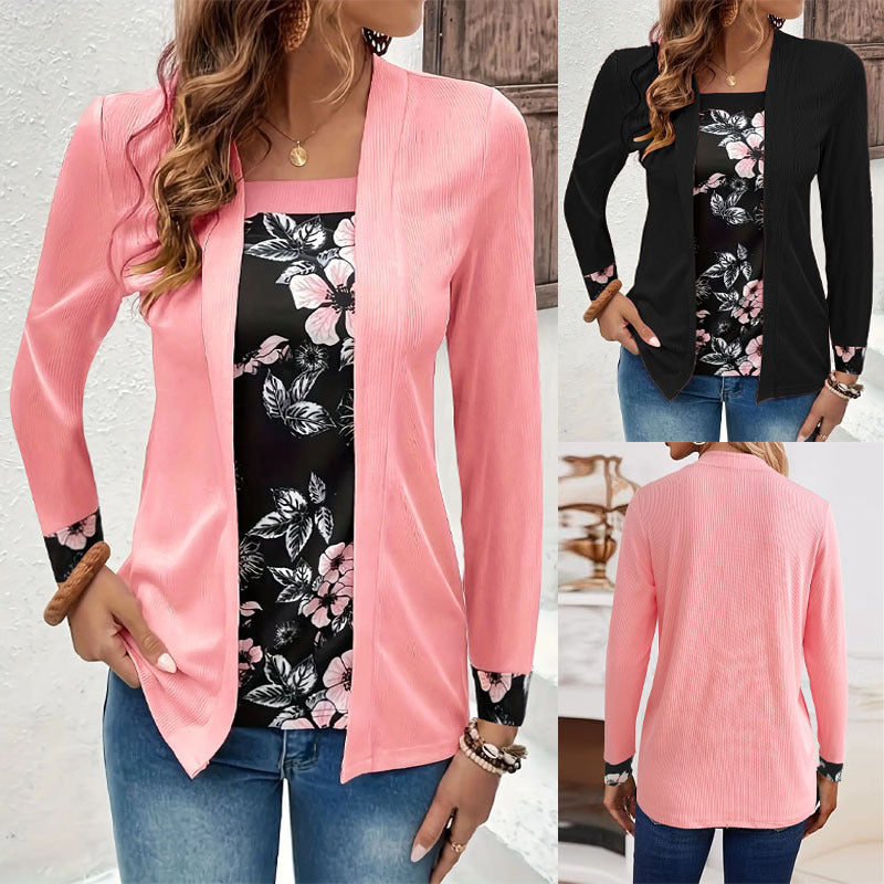 Women's Elegant and Casual Long Jacket with Floral Design