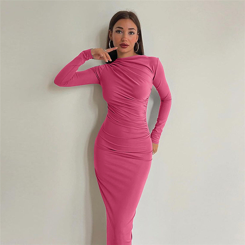 Women's Elegant Fitted Maxi Dress with Draped Detail