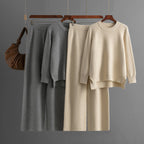 Women's Casual Knit Lounge Set with Wide Top and Comfortable Pants
