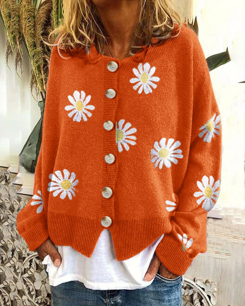 Women's Casual Floral Cardigan with Button Details