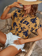 Casual Women's Floral Blouse with Short Button Placket