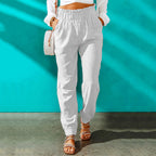 Women's Elegant Casual Trousers with Elastic Waist and Side Pockets