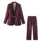 Women's Elegant Satin Blazer Set with Chain Accent