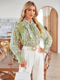 Women's Blouse with Tie Neck and Floral Pattern