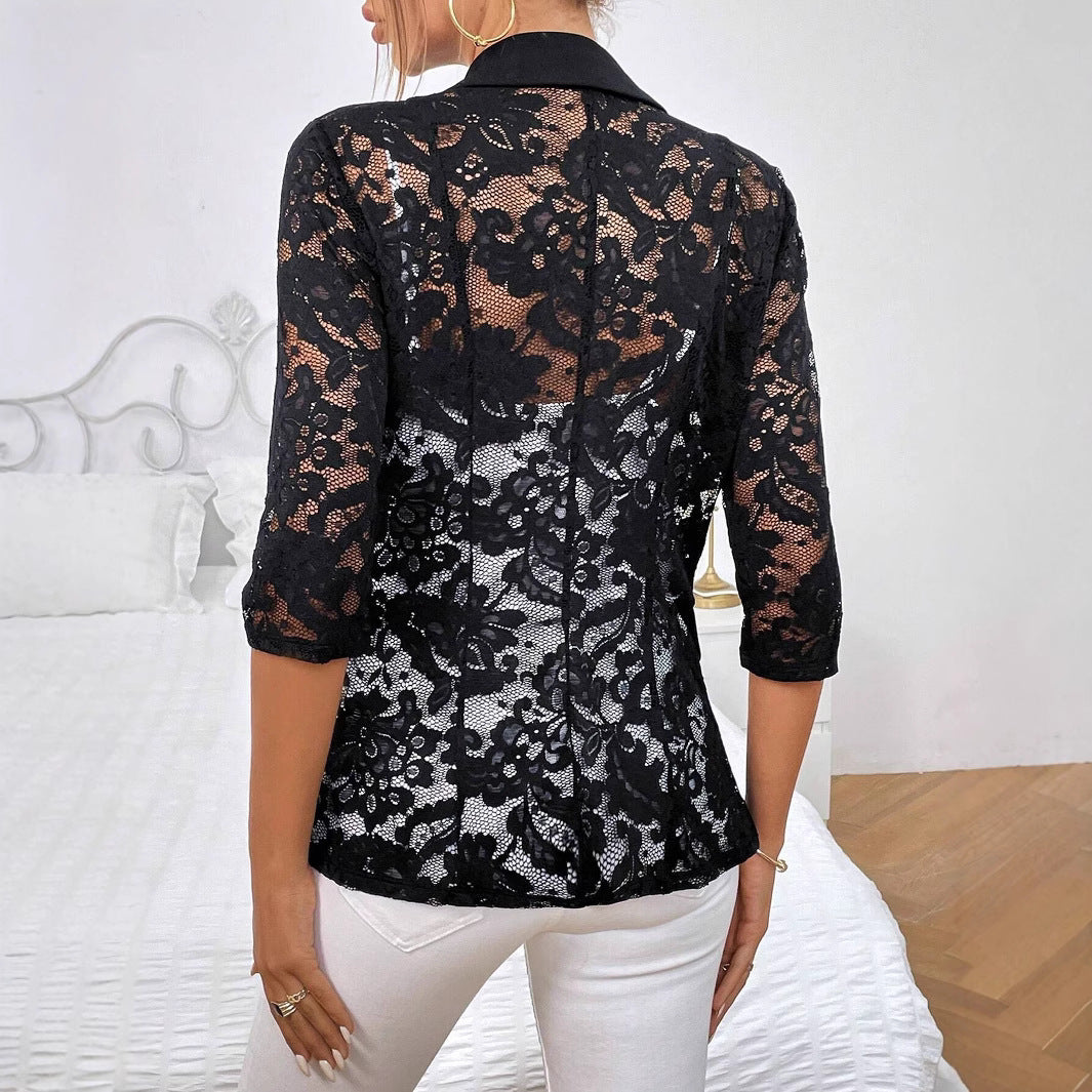 Women's Elegant Lace Blazer with Transparent Sleeves
