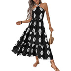 Women's Boho Maxi Dress with Asymmetrical Straps